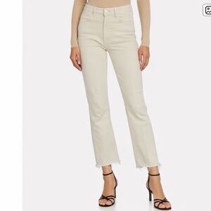 MOTHER The Hustler Ankle Fray Raw Hem Jeans Ivory Wash Cream Off White Size 30